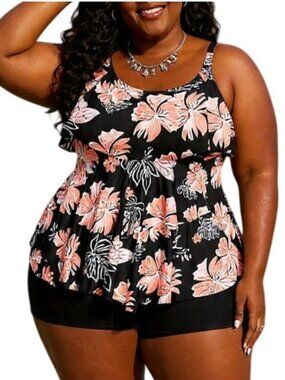 Yonique Size 12 Tankini Set Two-Piece Floral Adjustable Straps Swimwear
